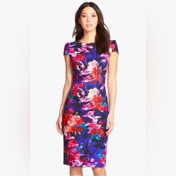 Betsy Johnson•Vibrant Floral•Midi Purple Dress•Size 10 - Picture 2 of 12
